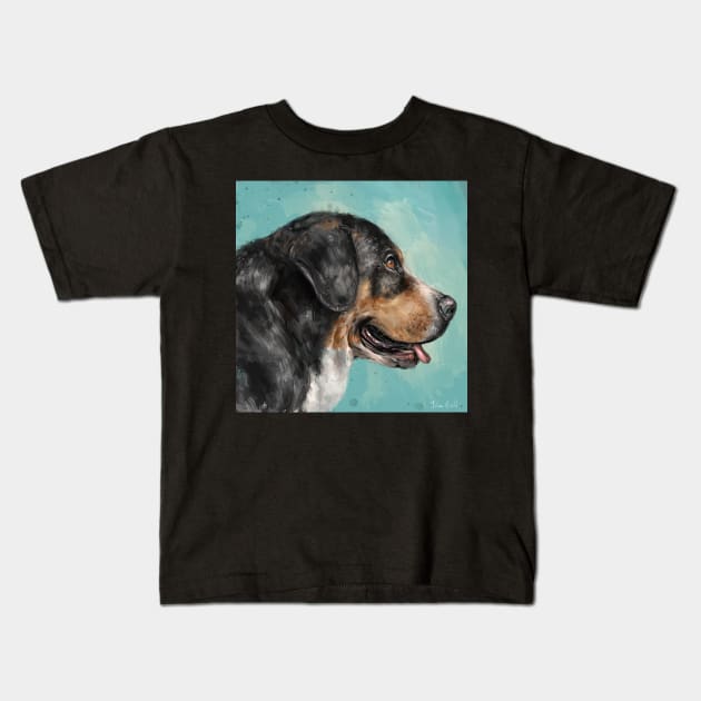 Painting of Greater Swiss Mountain Dog Kids T-Shirt by ibadishi